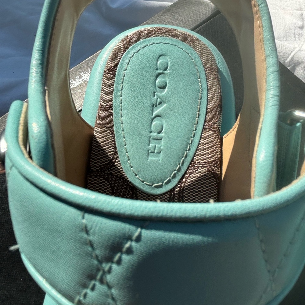 Coach Peyton Double Buckle Teal Sandals - Picture 5 of 11
